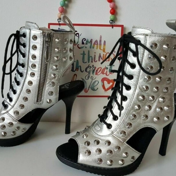 Dr. Martens Shoes - Dr Martens Yasmin Spike Stud Chrome silver peep toe Stiletto heel UK5 EU38 US7